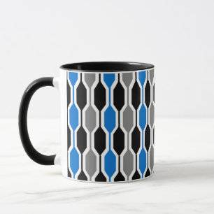 Caneca Hexágonos de médio-século, preto, azul e Cinza