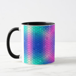 Caneca Hexágonos Holográficos de Escala de Sereia Rosa a