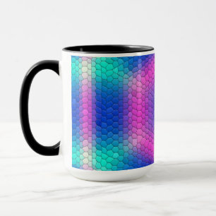 Caneca Hexágonos Holográficos de Escala de Sereia Rosa a