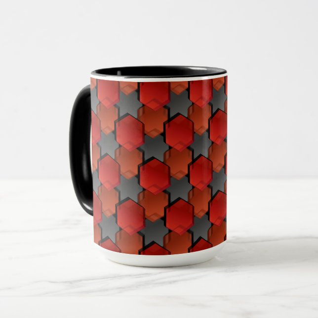 Caneca Hexágonos vermelhos sobrepostos e "estrela cinza" (Frente Esquerda)