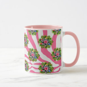 Caneca Hibisco tropical e listras exóticas de zebra rosa