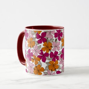 Caneca Hibisco Tropical Vibrante Floral Burgundy de Duas