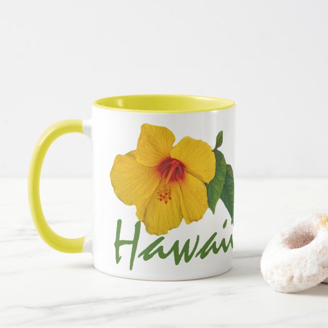 Caneca Hibiscus Hawaii Mug Amarelo (Com Donut)