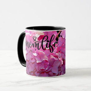 Caneca Hídrangas elegantes florais cor-de-rosa romântico
