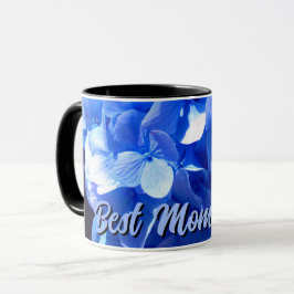 Caneca Hídrangas florais azuis elegantes Melhor Mãe Nunca