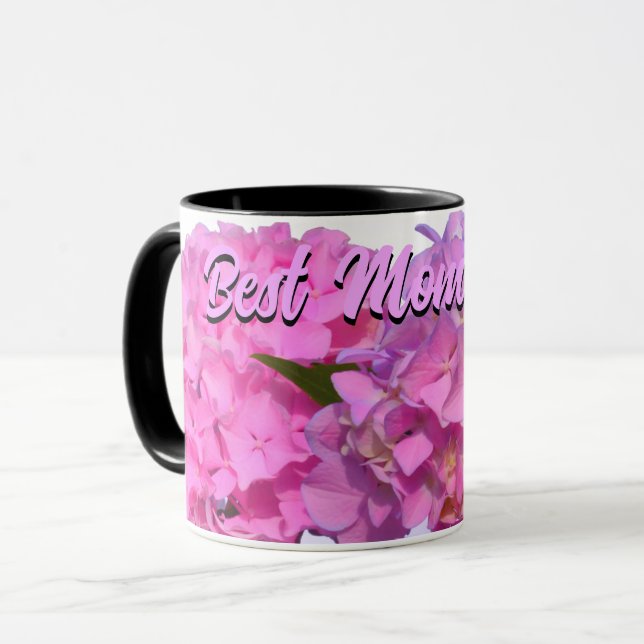 Caneca Hídrangas florais roxas, cor-de-rosa, elegantes (Frente Esquerda)