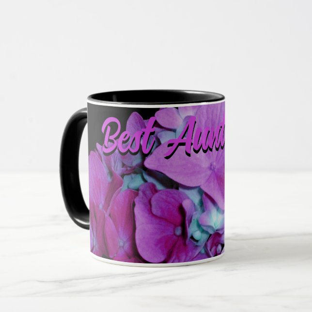 Caneca Hídrangas teais magenta elegantes, a melhor tia de (Frente Esquerda)