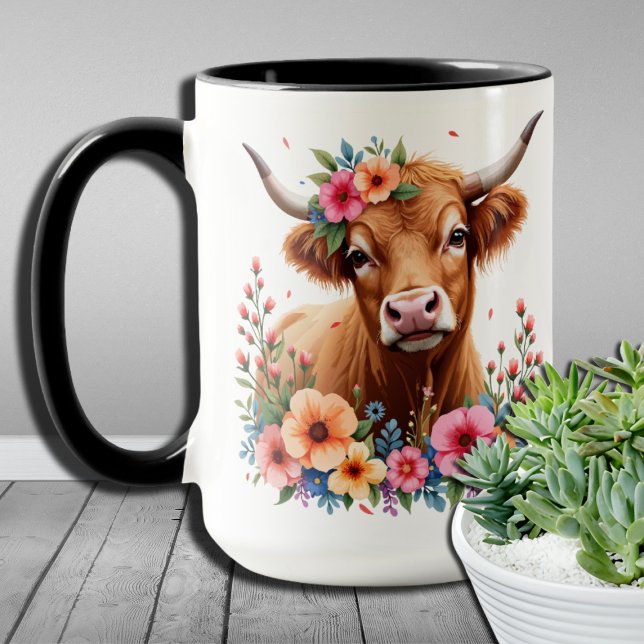 Caneca Highland Charm Design Cute Scottish Highland Cow (Criador carregado)