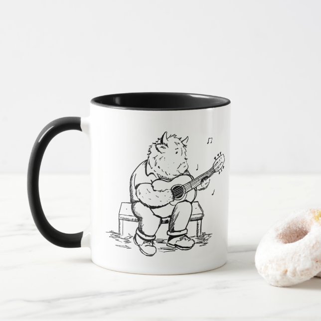Caneca Highland Cow Plays Acoustic Guitar (Com Donut)