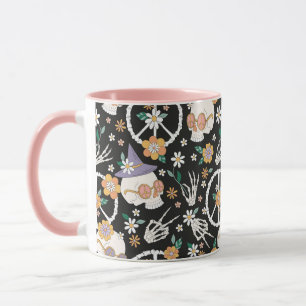Caneca Hippie Halloween Skulls and Flowers Standard