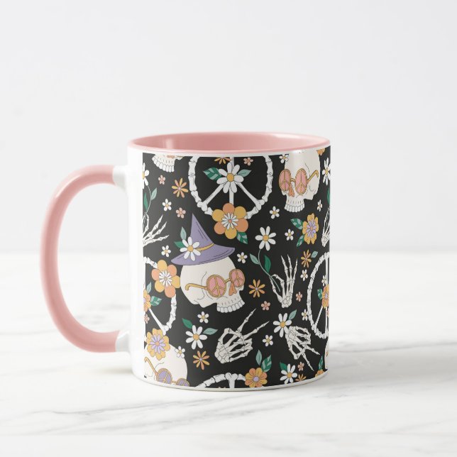 Caneca Hippie Halloween Skulls and Flowers Standard (Esquerda)