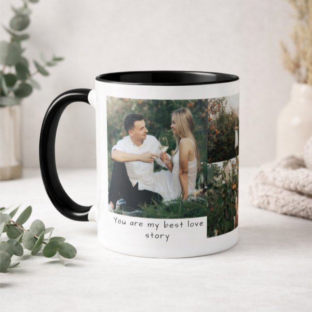 Caneca História de Amor em Colagem de Fotos Personalizada (Criador carregado)