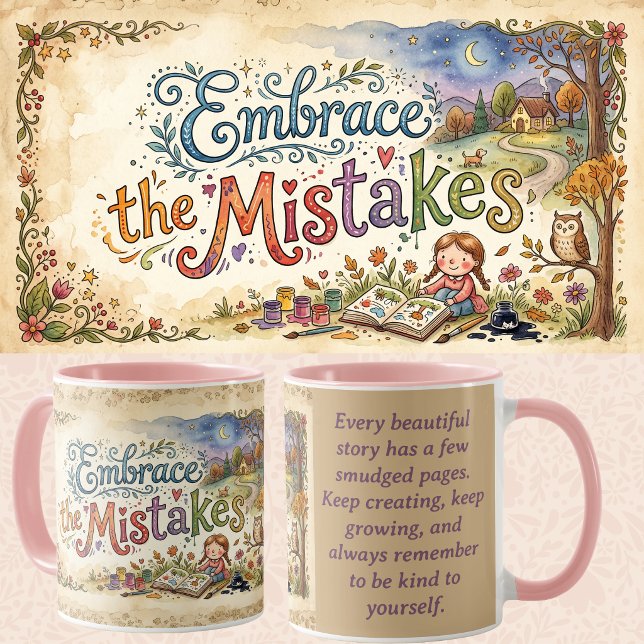 Caneca História de Mentalidade de Crescimento Livro Ilust (Embrace Mistakes Mug Storybook Style Teachers Children Teenagers & Therapist Growth Mindset Gift)