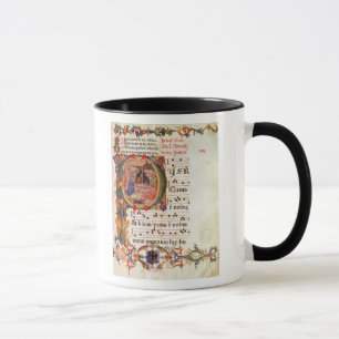 Caneca Historiated rubrica "P" que descreve a natividade