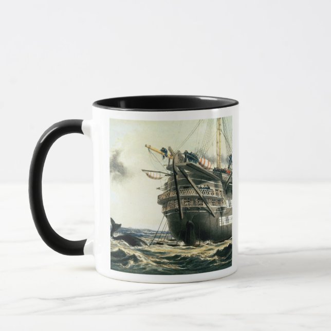 Caneca HMS Agamemnon que coloca o cabo atlântico (Esquerda)