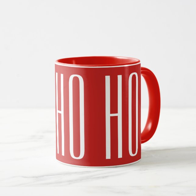 Caneca HO HO HO - branco em vermelho (Frente Esquerda)