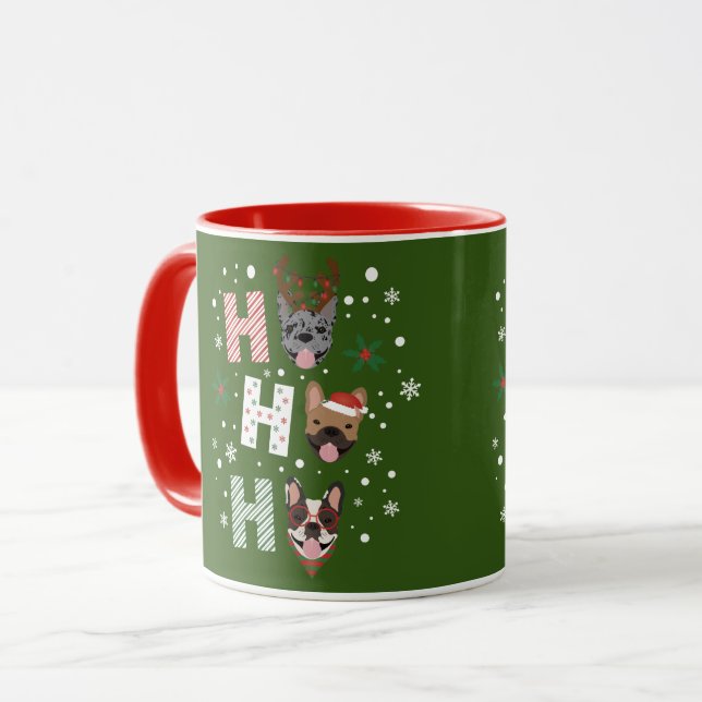 Caneca Ho Ho Ho Buldogue Francês Feliz Natal (Frente Esquerda)