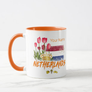 Caneca Holanda Vintage Holland Flag e Dutch Tulip