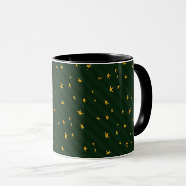 Caneca Holiday Green Yellow Star Stripe Christmas (Frente Esquerda)