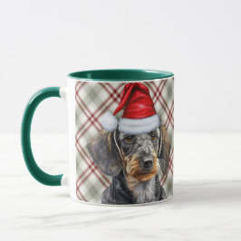 Caneca Holiday Plaid Wire Hair Dachshund Santa Dog