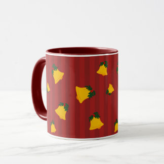 Caneca Holiday Red Gold Stripe Bells Christmas