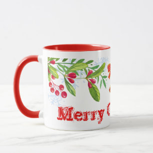 Caneca Holly Branches e Feliz Natal