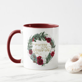 Caneca HOLLY Burgundy Winter Floral Felry Christmas