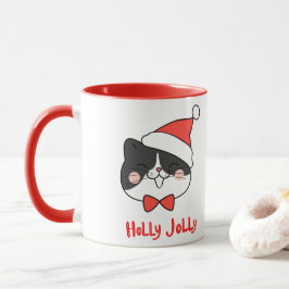 Caneca Holly Jolly Cute Kawaii Papais noeis Cat Natal