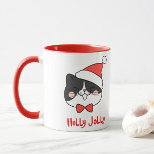 Caneca Holly Jolly Cute Kawaii Papais noeis Cat Natal