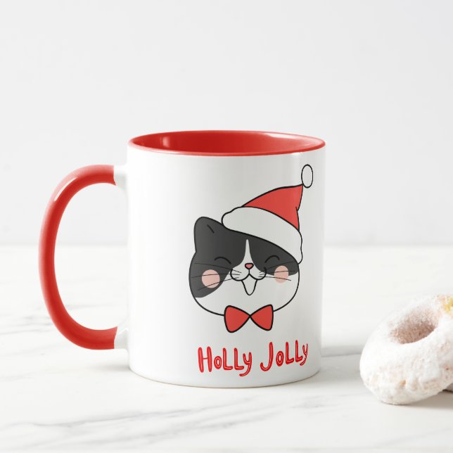 Caneca Holly Jolly Cute Kawaii Papais noeis Cat Natal (Com Donut)