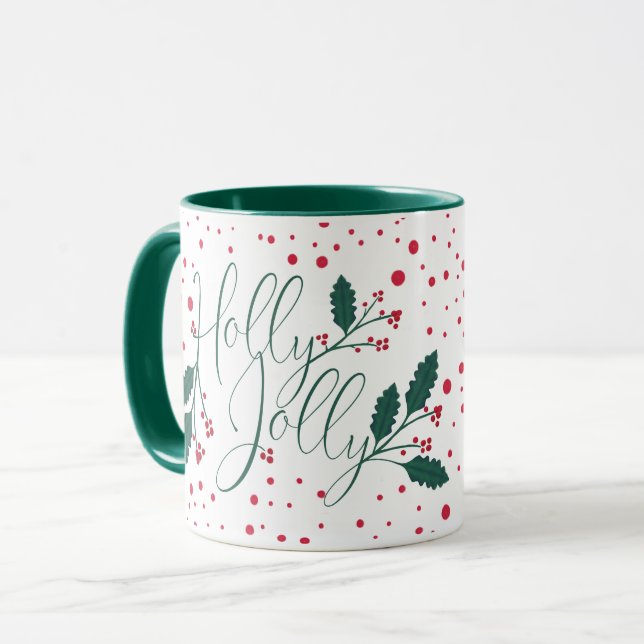 Caneca Holly Jolly Green Red Berry Holly Poinsettia (Frente Esquerda)