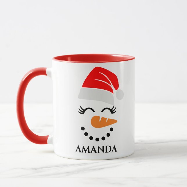 Caneca Homem de neve de natal personalizado com nome pers (Esquerda)