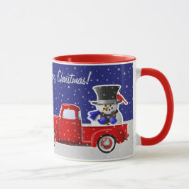 Caneca Homem de neve em Pequeno Caminhão Vermelho e Fazen