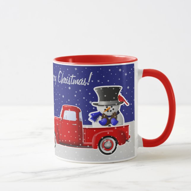 Caneca Homem de neve em Pequeno Caminhão Vermelho e Fazen (Direita)