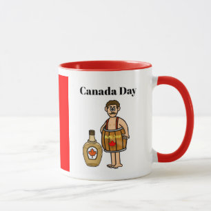 Caneca Homem Vestindo um barril no dia do Canadá