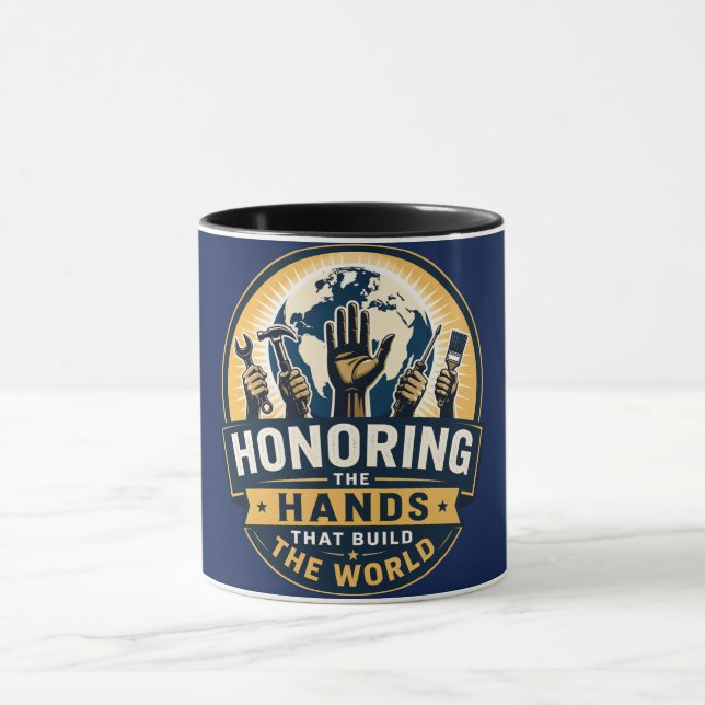 Caneca Homenageando as Mãos Que Constroem o Mundo  (Centro)