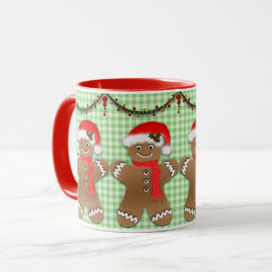 Caneca Homens do Pão-do-Natal em Crianças Gingham Verde