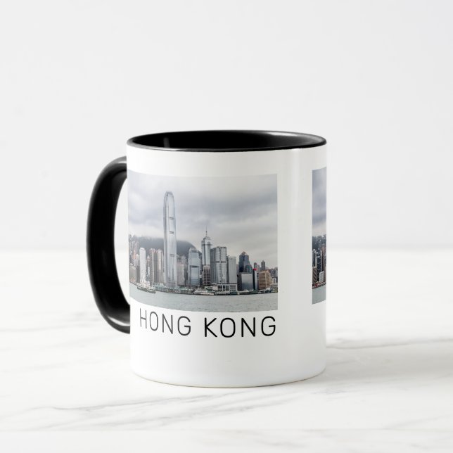 Caneca Hong Kong Island Skyline Retro Cityscape Vintage (Frente Esquerda)