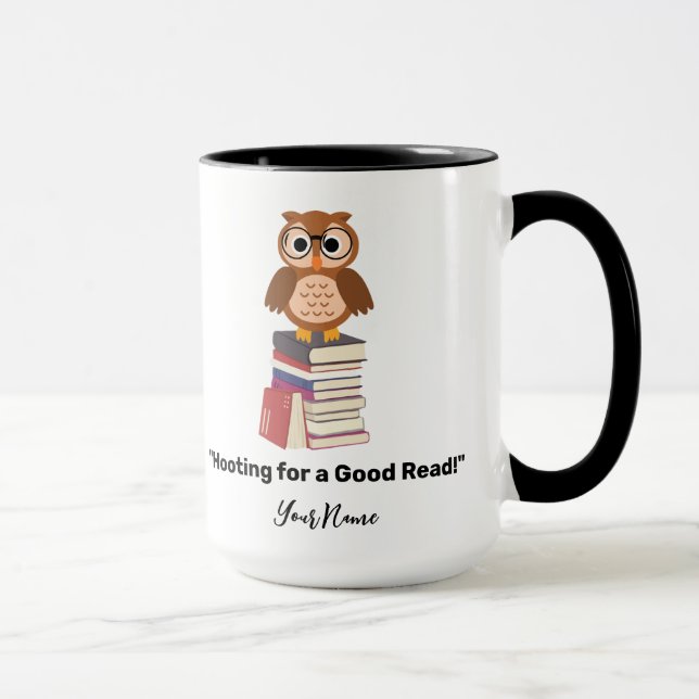 Caneca "Hoot for a Good Read!" Amante de livros (Direita)