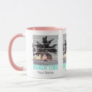 Caneca Hora da Praia Vintage Pier Palm Tree Sunset Souven