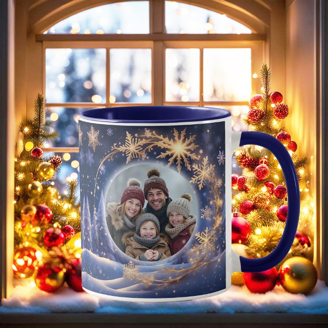 Caneca Hora mágica de Natal - Flocos de neve ouro, foto (Criador carregado)
