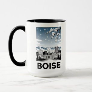 Caneca Horizonte de Boise Preto e Branco Xilogravura Inve