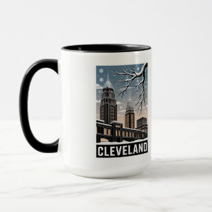 Caneca Horizonte de Cleveland Ohio Inverno Xilogravura Pr