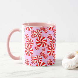 Caneca Hortelã Vermelha e Branca em Padrão de Doce Rosa C