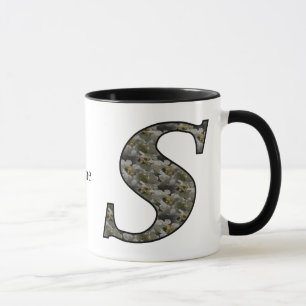 Caneca Hortênsia Flor Monograma Inicial S Personalizada
