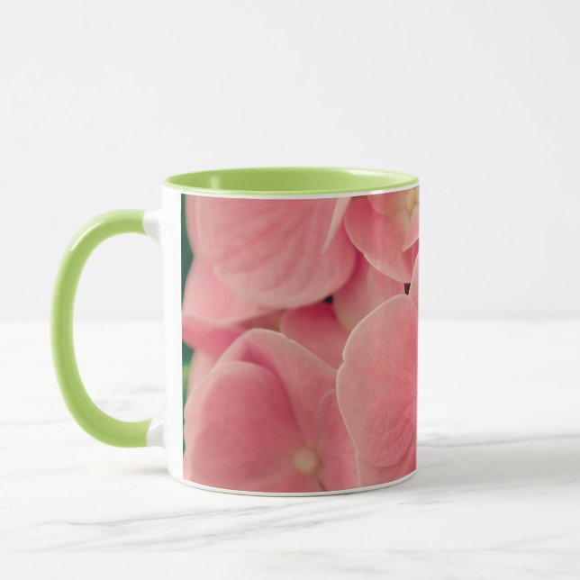 Caneca Hortênsia Hydrangea flores rosa pastel floral (Esquerda)