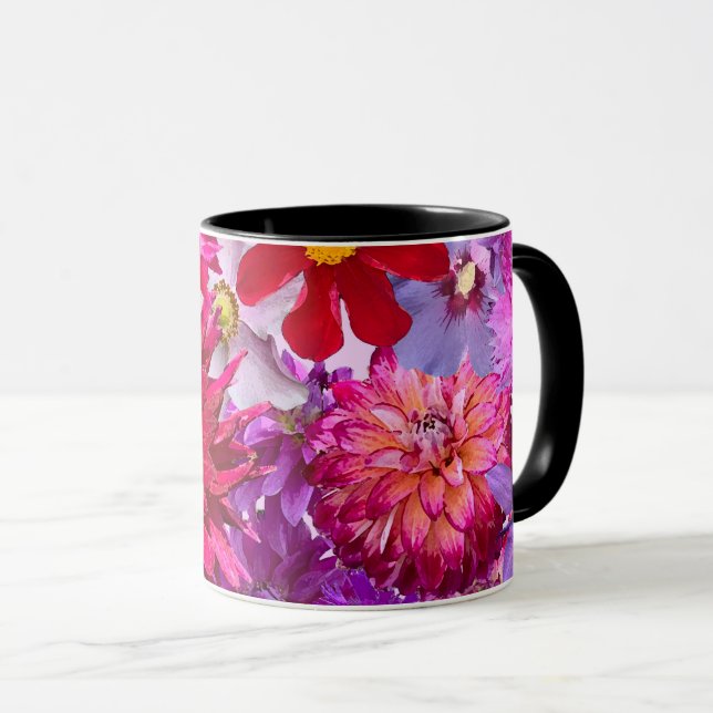 Caneca Hot Pink Abstract Floral Dahlia Coffee (Frente Esquerda)