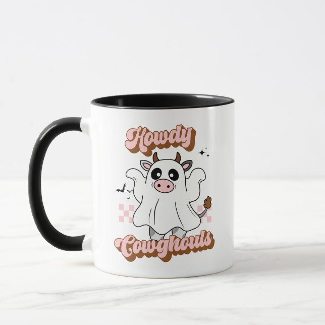 Caneca Howdy Cowghouls Cute Cow Ghost Halloween (Esquerda)