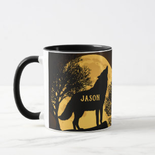 Caneca Howling Wolf and Moon Personalised Coffee Mug