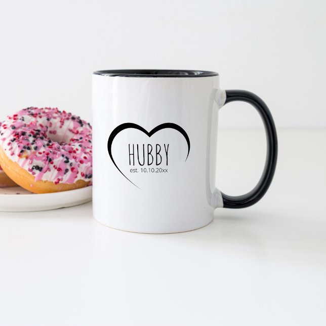 Caneca Hubby Moderno Simples Presente de Data de Casament (Criador carregado)